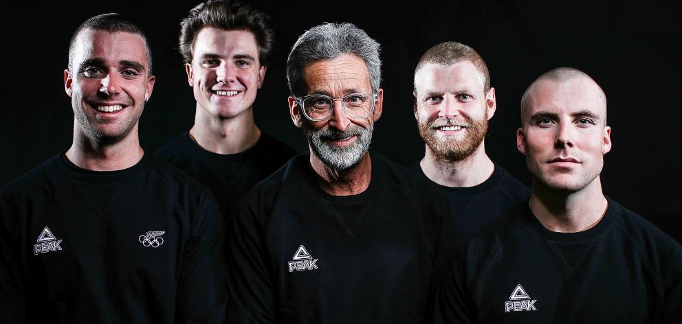 Wanaka’s Wells brothers (from left) Beau-James, Jackson, Byron, Jossi and father coach (centre) Bruce Wells all have their sights set on the Winter Olympics in PyeongChang, South Korea, starting in February next year. Photo: Getty Images