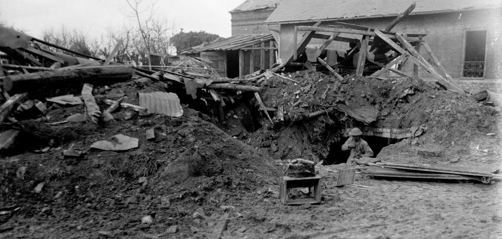 The remains of the dugout in which Brigadier-general Harry Fulton was resting when it was struck...