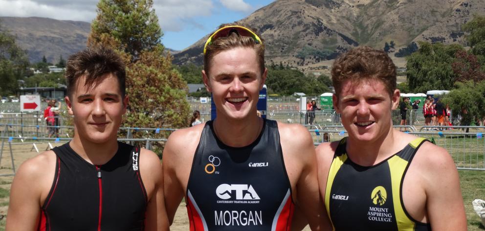 Otago secondary school triathlon senior male place-getters (from left) Jaxon Taylor (16, third),...