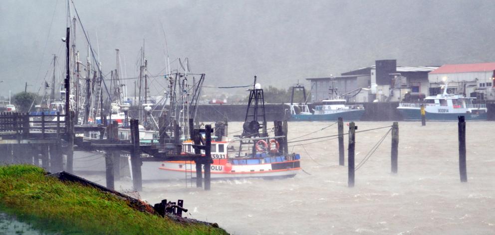 The port of Greymouth was all stirred up. The tuna fleet was taking shelter. Photo: Greymouth Star