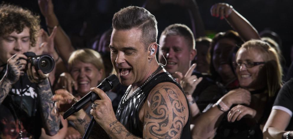 Robbie Williams live in Auckland last night. Photo: Garry Brandon