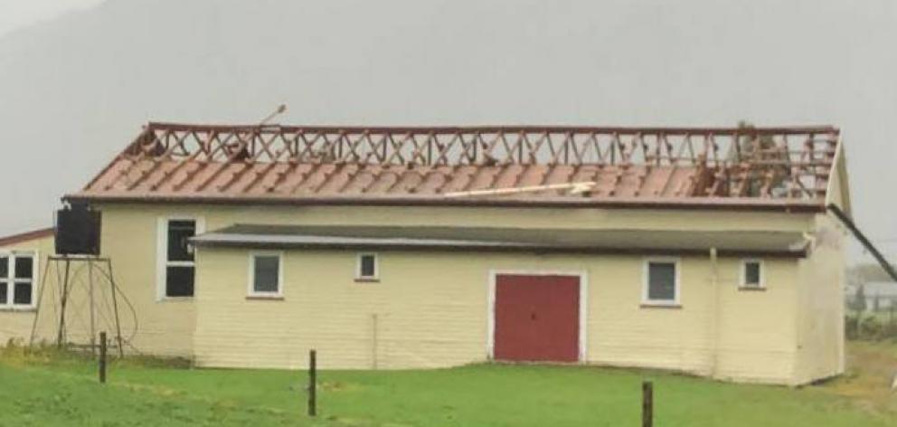 The Rotomanu hall lost its roof. A meeting to held there than evening had been cancelled as the storm approached. Photo: supplied