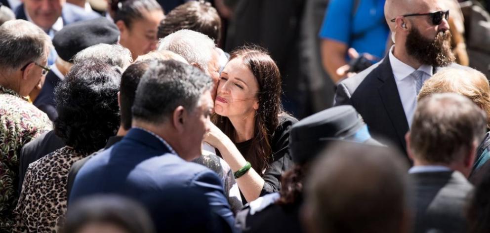 Jacinda Ardern greets dignitaries at the upper marae. Photo: NZ Herald