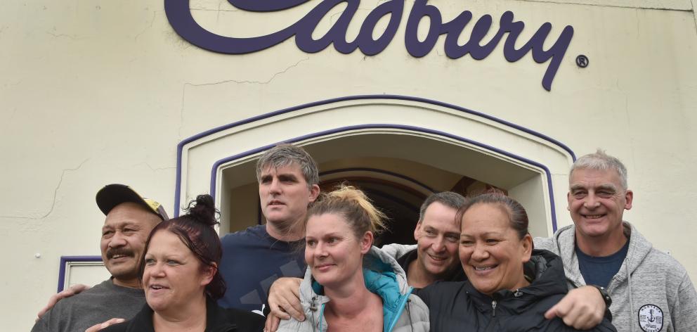 Cadbury workers Simi Lipine (left), Teresa Gooch, Andy Spek, Karen Gemmell, Campbell McPhee, Bora...