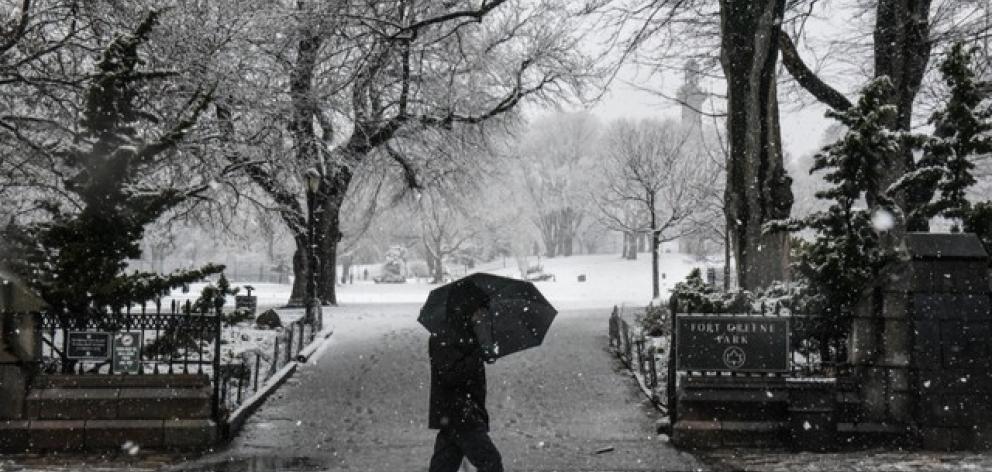 A person walks through the snow during a storm in the Brooklyn borough of New York City. Photo: Reuters