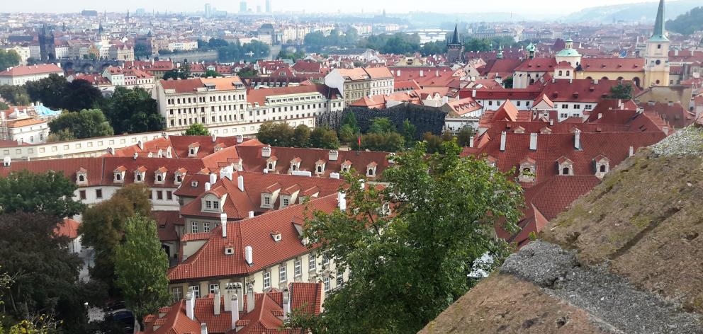 View of Prague from Prague Castle and the city’s cathedral.

