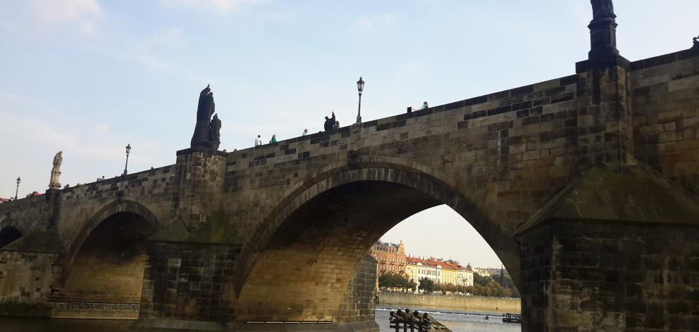 One of the many bridges over Prague’s Vitava River. 