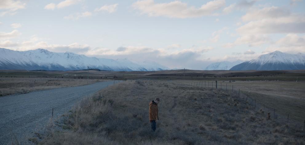 A shot from the film Stray with lead actor Kieran Charnock, featuring the  North Otago landscape...