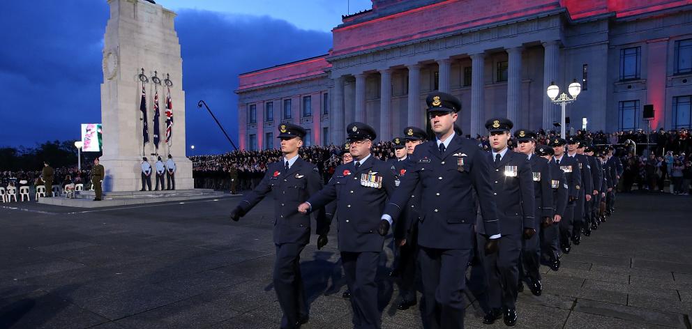 Defence personal and War Veterans take part in Anzac Day commemorations at Auckland War Memorial Museum. Photo: Getty Images