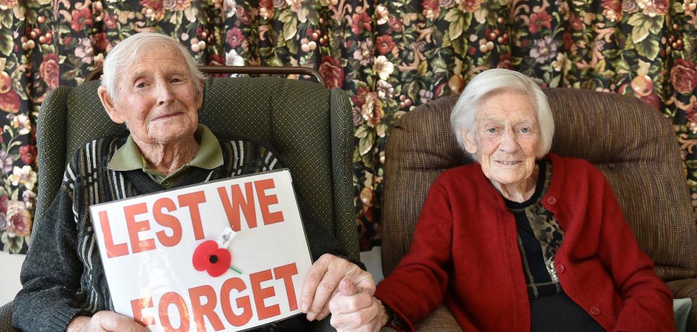 World War 2 veteran Allan Hagan (99) and his wife Hazel spending their first Anzac Day at Ross...