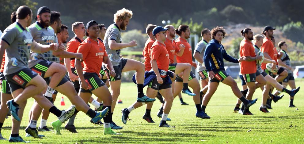 The Highlanders go through some exercises while training at Logan Park earlierthis week.PHOTO:...