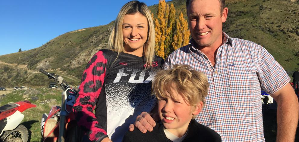 Wanaka trail bike enthusiasts Nicola Bennie, Jono Wing (9) and Craig Wing enjoy a frosty, early...