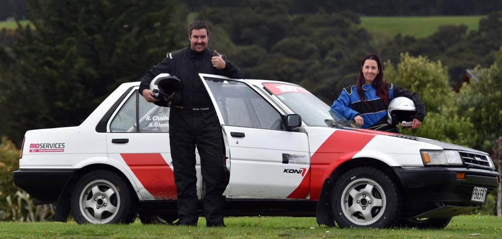 Dunedin driver Richie Chadwick and his co-driver, Alison Glover, stand by the 1985 Toyota...