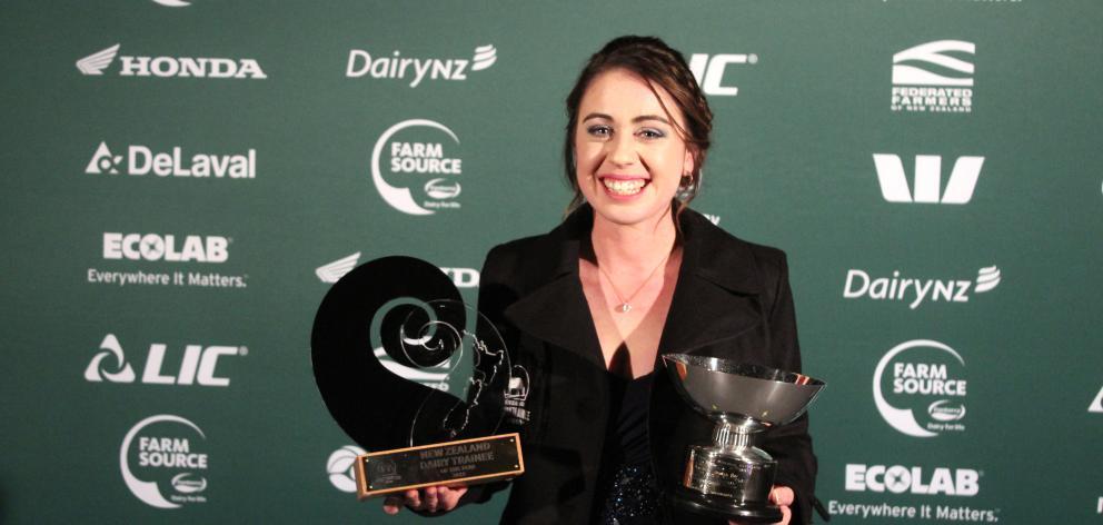 New Zealand Dairy Trainee of the Year Simone Smail, of Invercargill, takes a moment to celebrate...