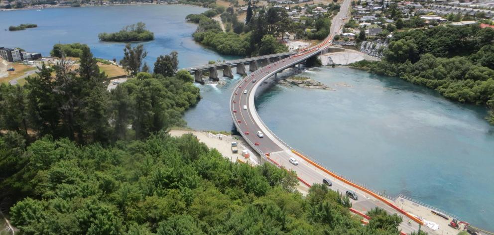 Both lanes of the new, $22million, Kawarau Falls Bridge are expected to open to traffic about 2.30pm today. Photo: NZTA