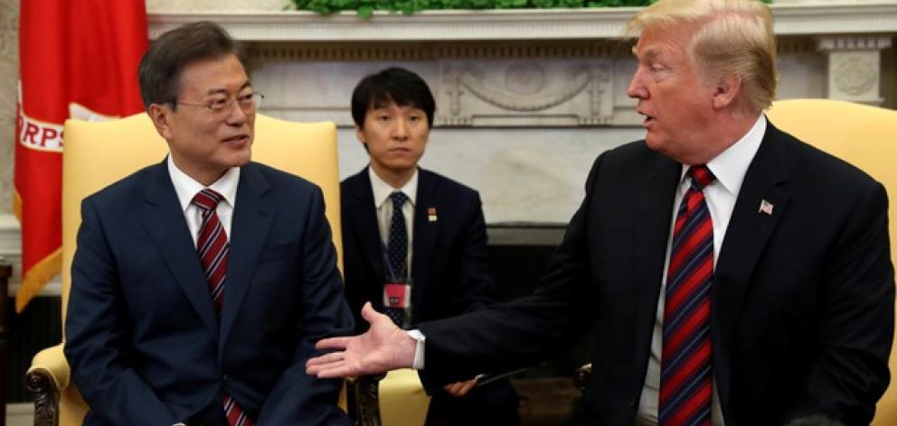 US President Donald Trump welcomes South Korea's President Moon Jae-In in the White House. Photo: Reuters