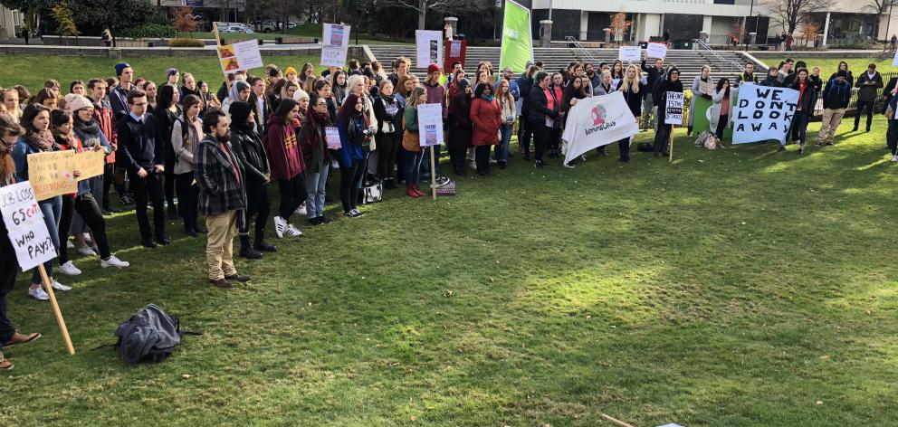 Otago students protest over censorship and staff cuts at the university. Photo: 