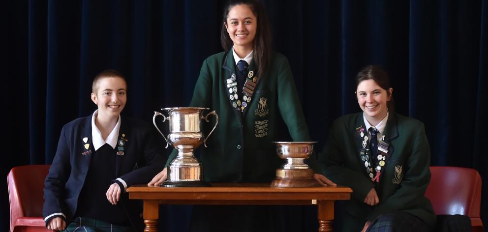 Otago Southland debating team members (from left) Otago Girls’ High School pupil Sabrina...