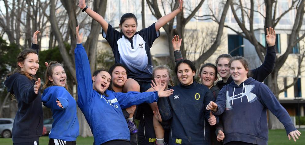 Otago Girls' High School rugby players (from left) Petra McNutt Milne, Toyah McFarlane, Oceana...