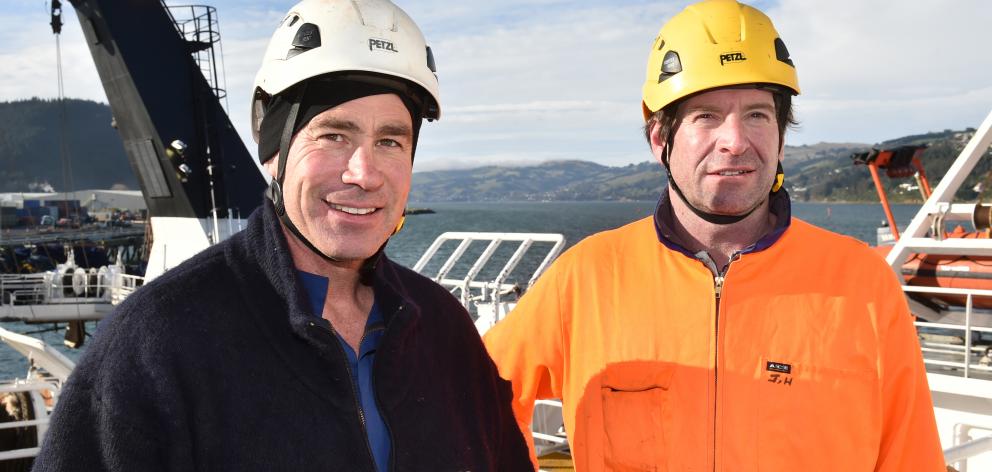 Sealord factory trawler Rehua second mate Jason Hansen (left), of Wellington,  and bosun Steven...