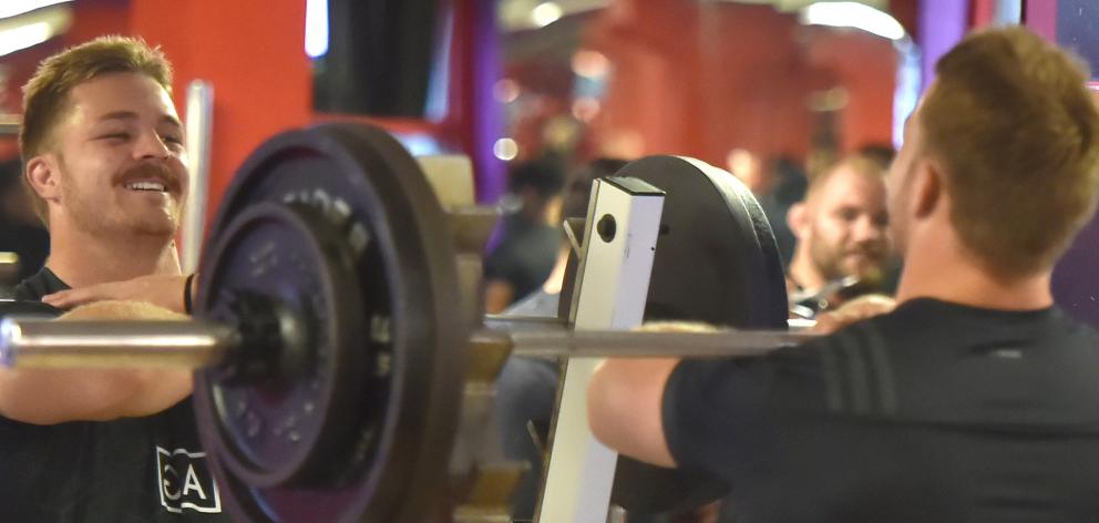  Sam Cane lifts some weights at the Les Mills gym in Dunedin yesterday. PHOTO: GREGOR RICHARDSON
