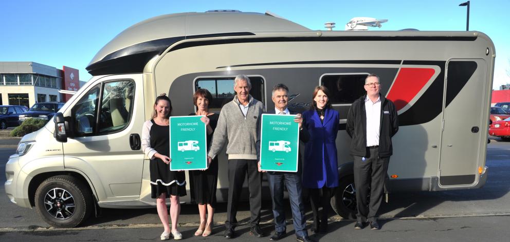 Celebrating Mosgiel being awarded ‘‘motorhome-friendly’’ status last week are (from left) Mosgiel Business Association secretary Kristy Compton, Mosgiel-Taieri Community Board chairwoman Sarah Nitis, New Zealand Motor Caravan Association Otago chairman Ke Celebrating Mosgiel being awarded ‘‘motorhome-friendly’’ status last week are (from left) Mosgiel Business Association secretary Kristy Compton, Mosgiel-Taieri Community Board chairwoman Sarah Nitis, New Zealand Motor Caravan Association Otago chairman Ke