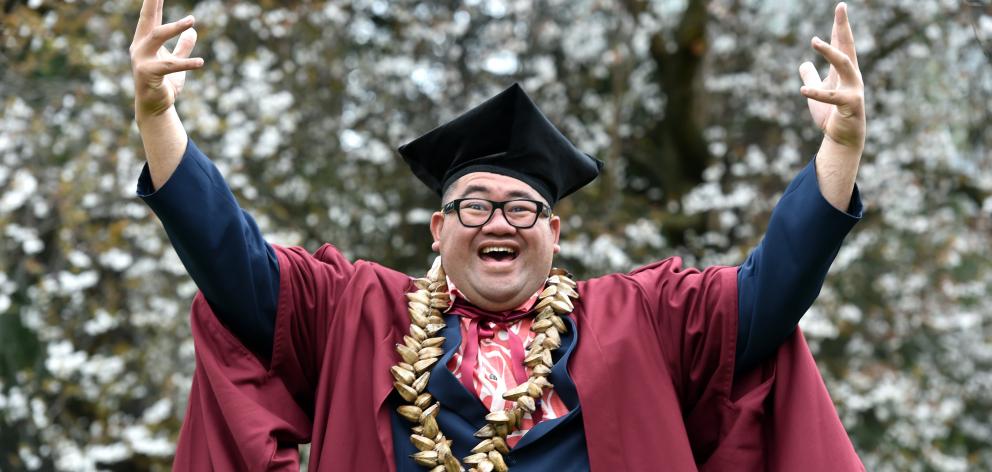 University of Otago PhD graduand Michael Ligaliga (39) on campus. Photo: Peter McIntosh