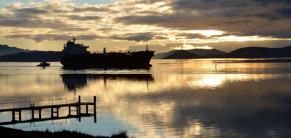 The oil tanker Matuku, capable of carrying 50 million litres of fuel, pictured at dawn heading...