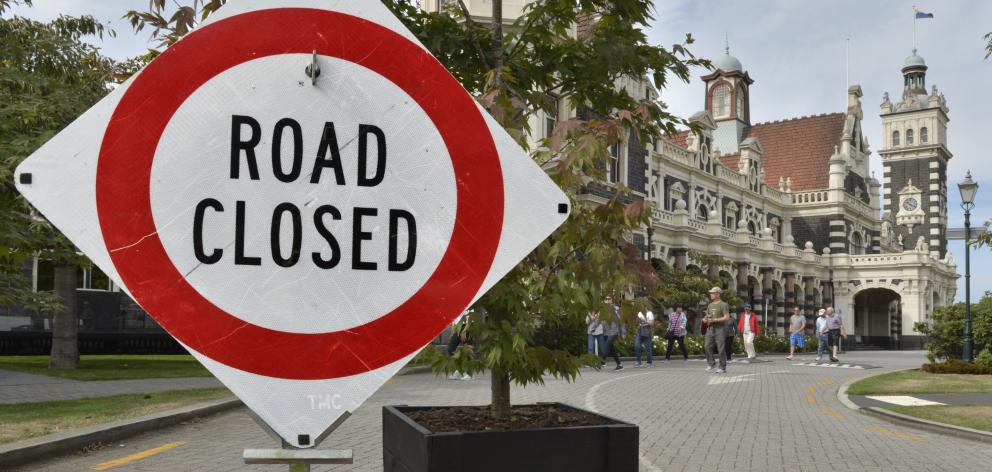 A trial ban on cars in front of the Dunedin Railway Station in January. Photo: Gerard O'Brien