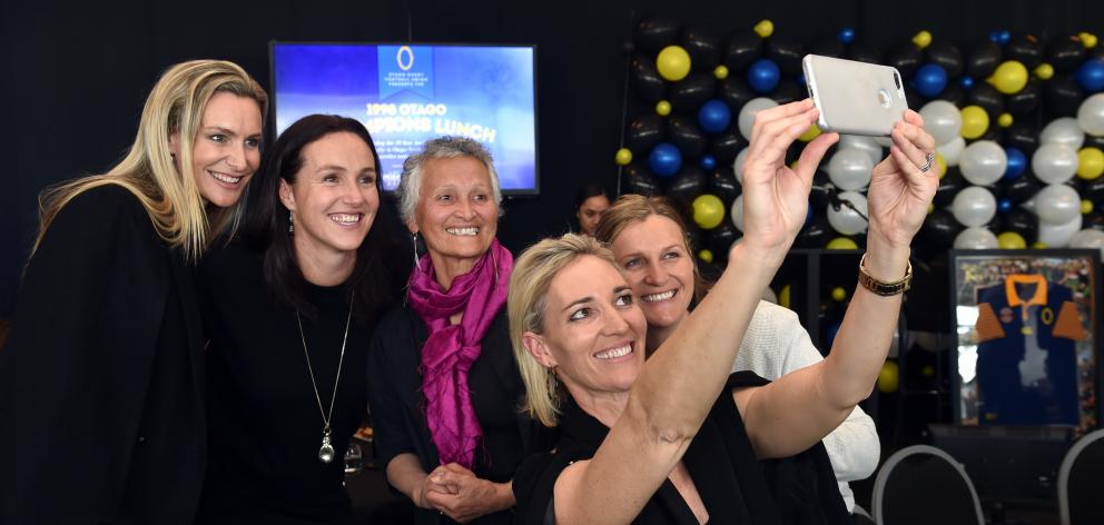 Former Otago Rebels (from left) Adine Wilson, Jo Morrison, Georgie Salter (coach), Anna Stanley...