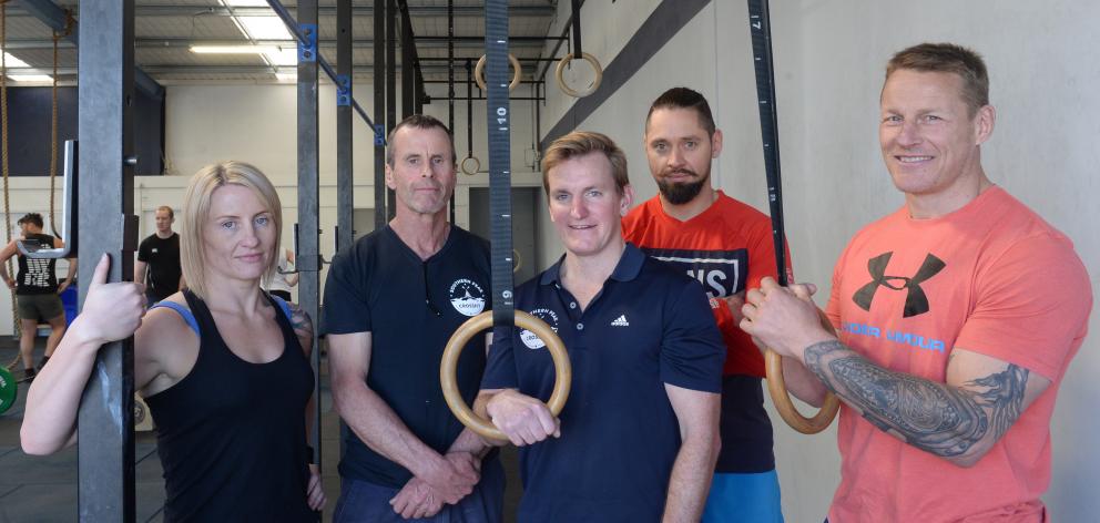 Sheryn McLeod, Chris Ludlow, Christian Pedersen, Hamish Meddings and Hamish Kirk as they prepare to head to the Gold Coast for the Masters League CrossFit event. Photo: Linda Robertson
