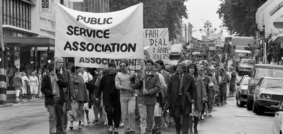The Otago branch of the PSA marched in 1987 against the introduction of the State Sector Bill....