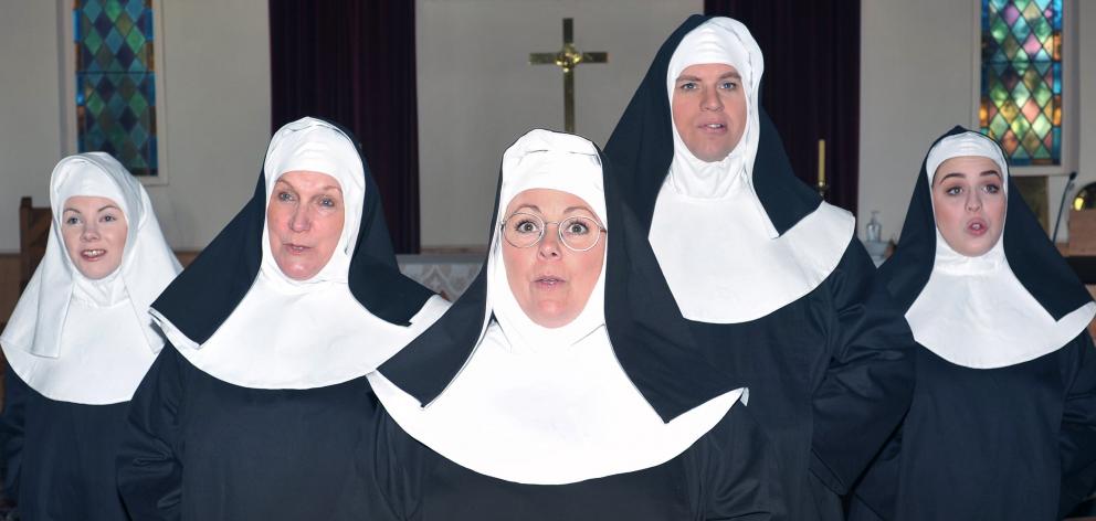 Nunsense cast members (from left) Hannah Anderson, Sally Davies, Jules Molloy, Nick Meissel and...