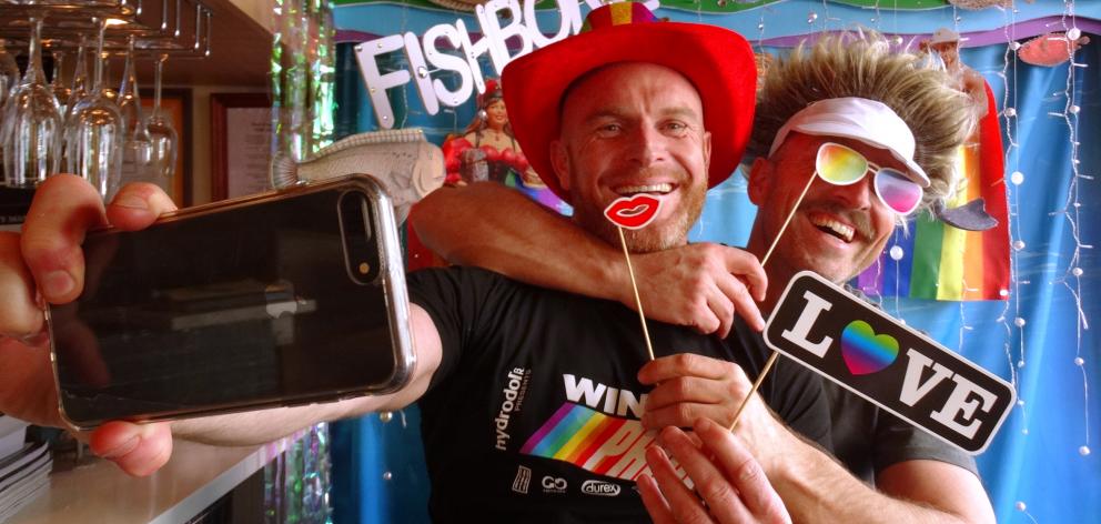 Winter Pride owners Martin King (left) and Mike Hughes try out the selfie wall at Queenstown...