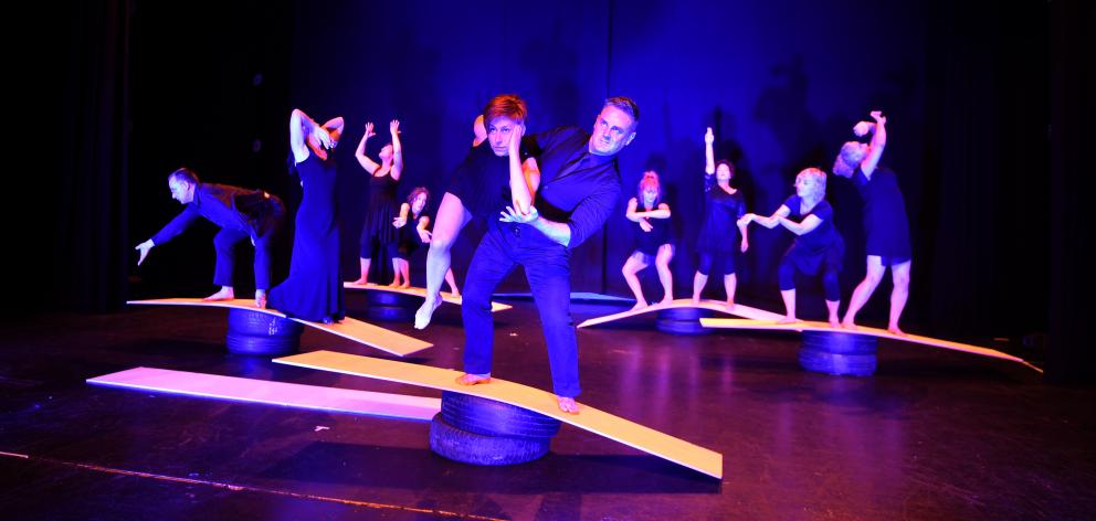 Dancers Serena Gallagher and Andrew Shepherd (front) with the Rebound Dance Company, perform at Arts Festival Dunedin. Photo: Stephen Jaquiery