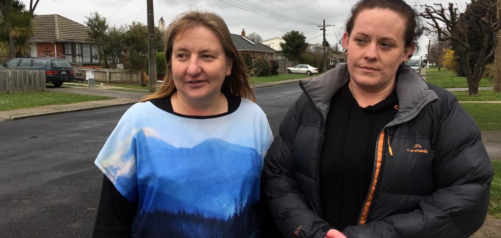 Murray St residents Rosanne Dee (left) and Natalie Sinclair want measures put in place to stop motorists speeding in their Mosgiel street. Photo: Shawn McAvinue