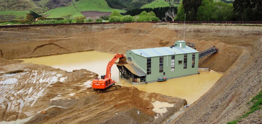 Waikaia Gold's floating dredge, shortly after it was commissioned in late 2013, in Northern Southland. Photo: Supplied