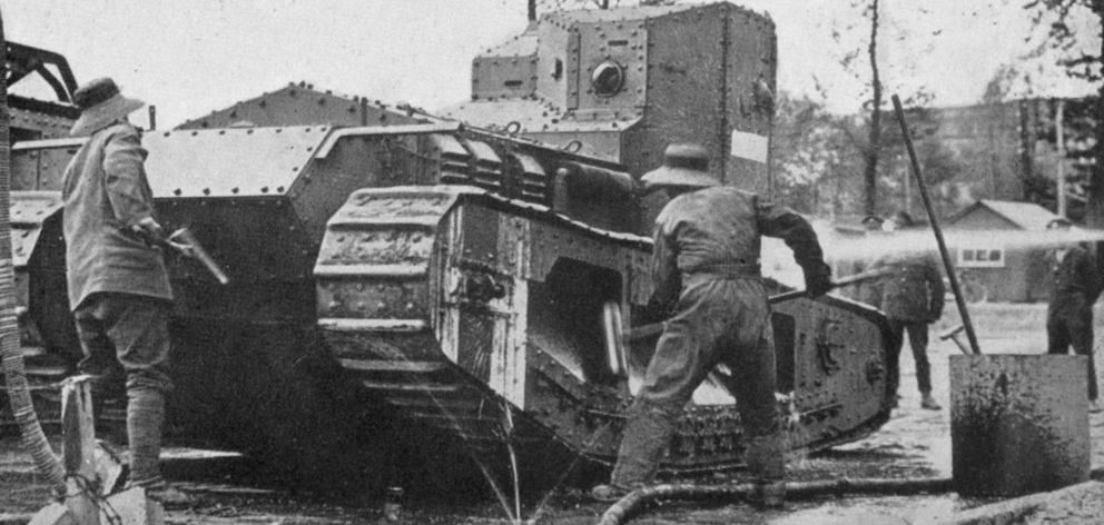 A small, fast Whippet tank of the type that has proved a terror to the Germans during the present...