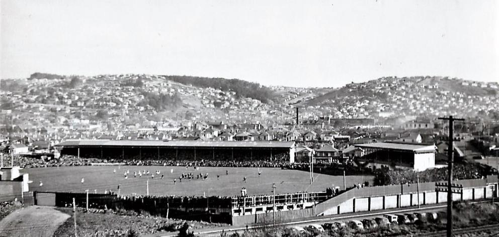 Taken when Carisbrook was in its pomp. Another N. S. Seaward postcard from the early 1950s. I wonder which teams were playing that day? Photo: Supplied