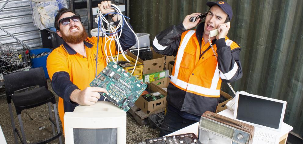 Yard guardians Bene Schwarz and Callum Carbon enjoy breaking down electronic waste so it can be...