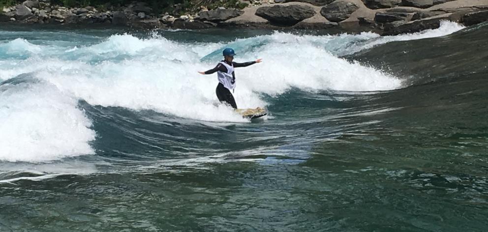 Tapanui's Anna Eade in action at the Hawea Whitewater Park during the Riverboarding World...