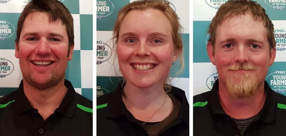 Dunsandel Young Farmers club members Jonny Brown (left), Alex Knowles and Martin Bates have qualified for the Young Farmer of the Year Tasman region final. Photo: Supplied