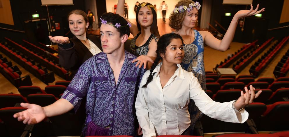 Young thespians (from left) Chloe Robertson (17), of Dunedin, Billy Thomas (17), of Westport,...