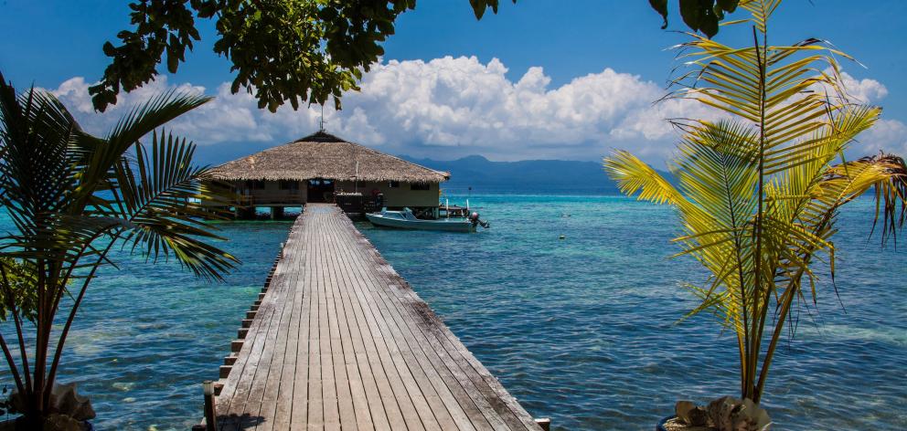 Fatboys Resort on Mbambanga Island is built over deep water to accommodate boats and to protect...