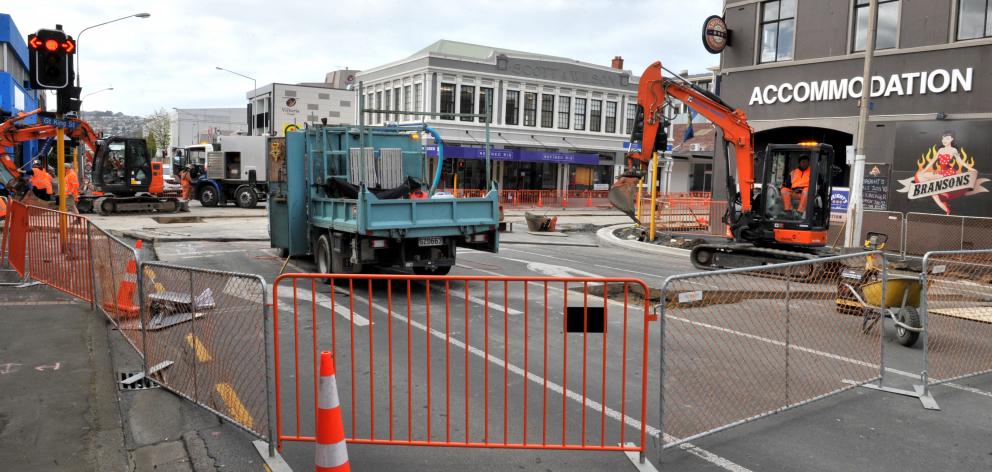 The intersection of Great King and St Andrews streets remains closed by bus hub work yesterday....