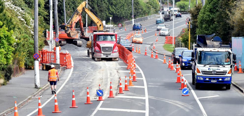 Fulton Hogan contractors have begun digging trenches in Taieri Rd, near Wakari Hospital, to house Aurora Energy's new underground power cables. Photo: Gregor Richardson