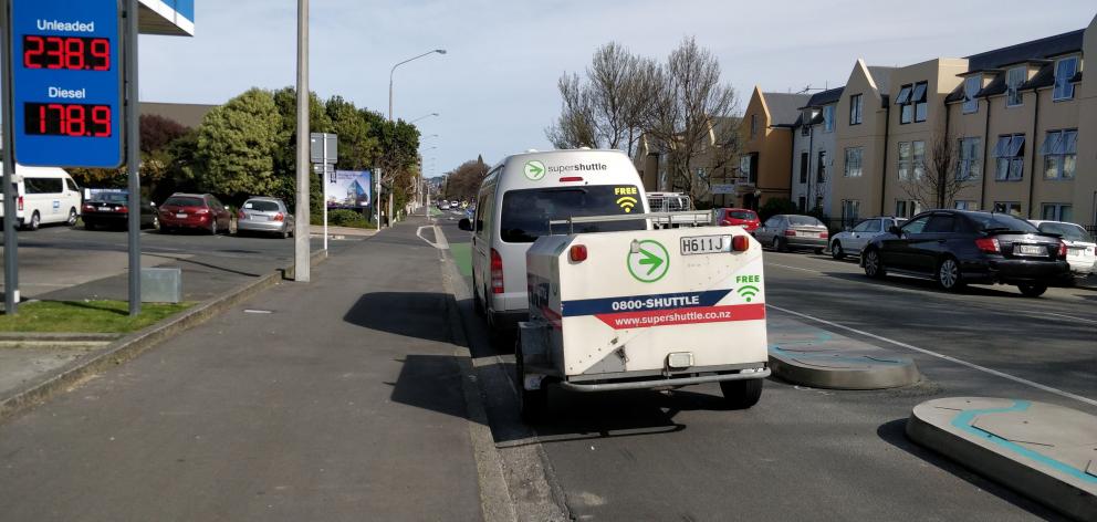 A Super Shuttle vehicle parked in the Cumberland St cycle lane last month. Photo: Supplied