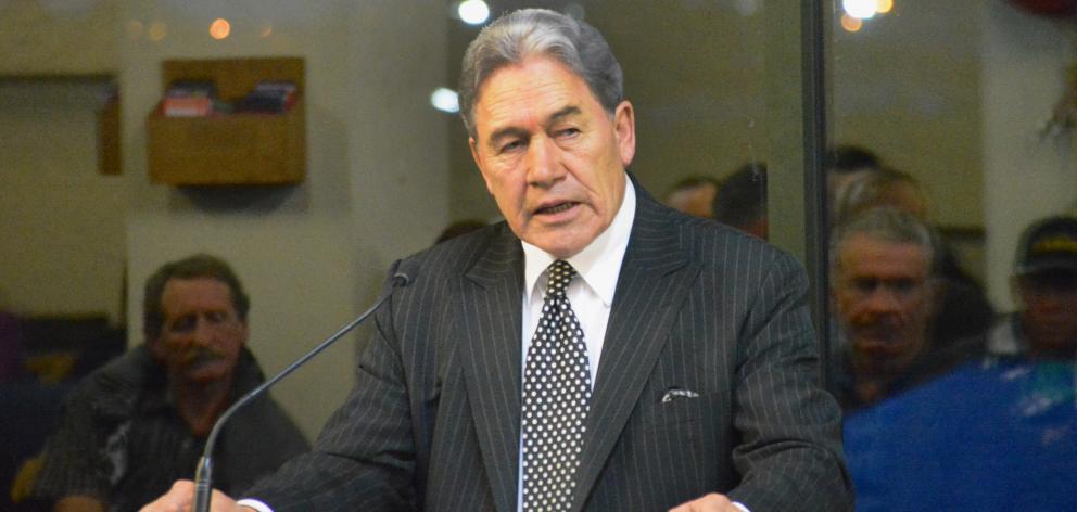 Racing Minister Winston Peters speaks at a public meeting in Invercargill yesterday. Photo: Jonny...