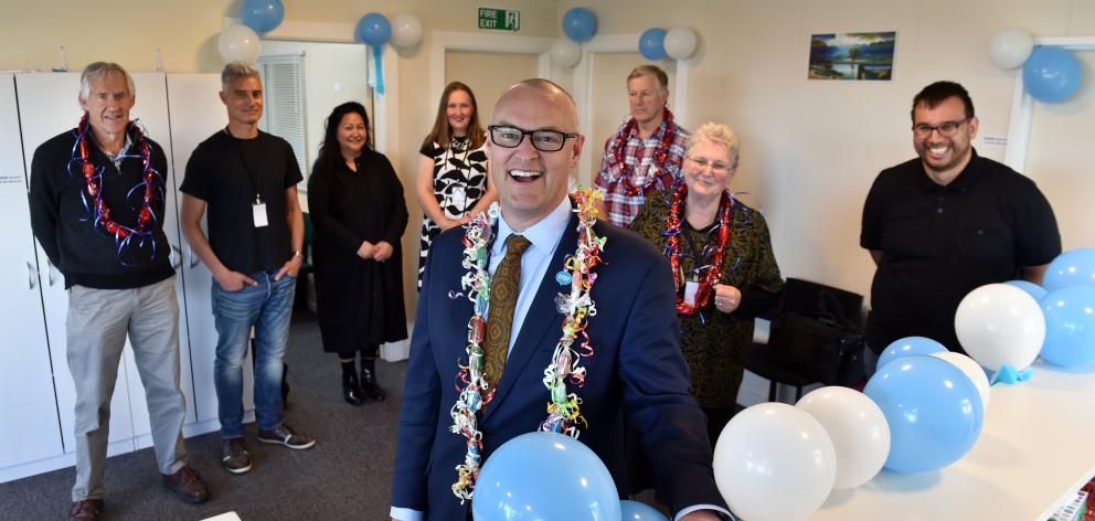 Health Minister David Clark (front) attends the opening of Te Kaika Brockville on Saturday with ...