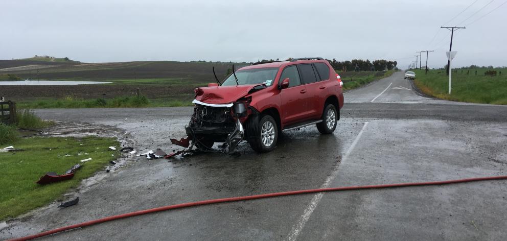 Two cars were involved in a crash at Totara, south of Oamaru, this morning. Photo: Daniel Birchfield